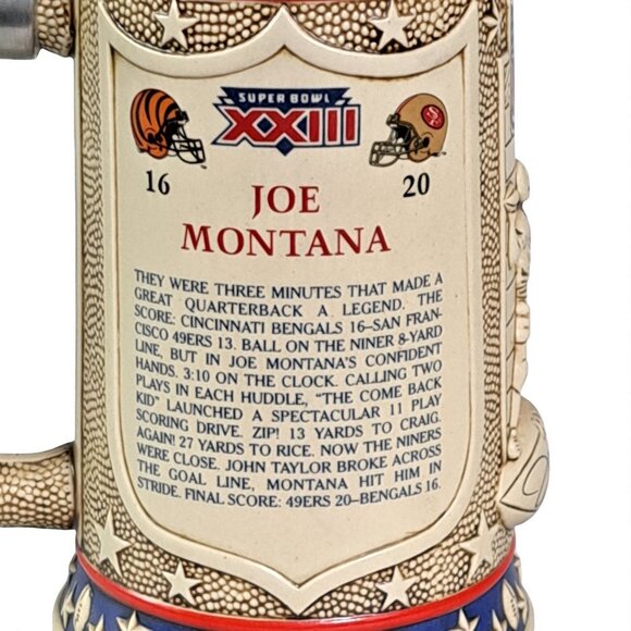 Joe Montana 49ers Super Bowl XXIII Beer Stein Tankard "The Comeback Kid" 1996 - Picture 7 of 12
